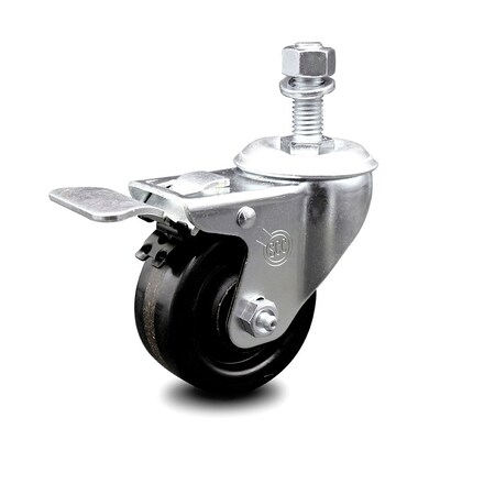 Service Caster 3.5 Inch Phenolic Swivel 12mm Threaded Stem Caster with Total Lock Brake SCC SCC-TSTTL20S3514-PHR-M1215